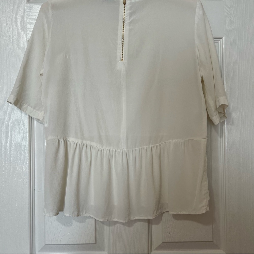 Sandro White Cream Silk Lace Lightweight Flowy Peplum Short Sleeve Blouse - Sz 2 - Picture 9 of 14
